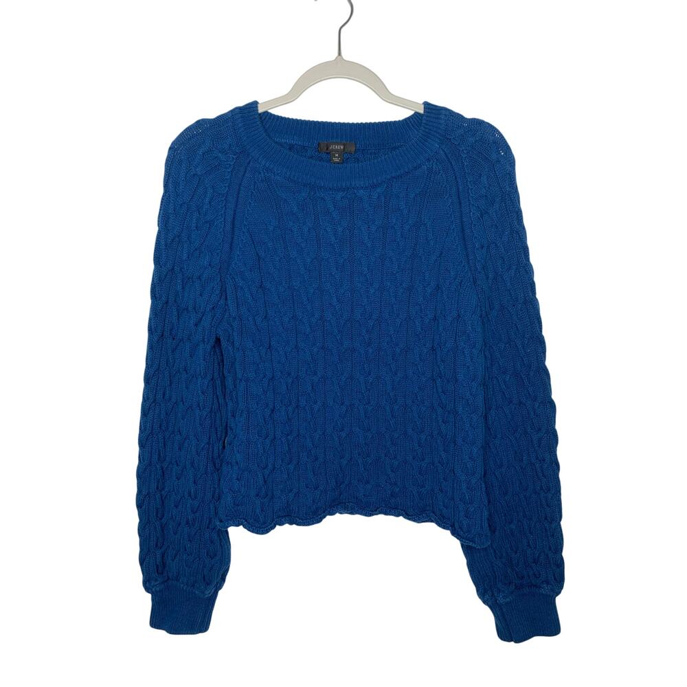 J.Crew Women's Oversized Blue Fisherman Cable Knit Cotton Sweater